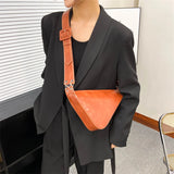Retro Triangle PU Leather Messenger Bag Wide Shoulder Straps