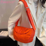 Women Messenger Bag Cotton Shoulder Tote Rhombus Pattern Flap Pocket