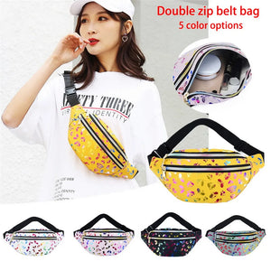 Colorful Laser Messenger Waist Bag Double Zipper Fanny Pack Girls Travel Phone B