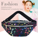 Colorful Laser Messenger Waist Bag Double Zipper Fanny Pack Girls Travel Phone B