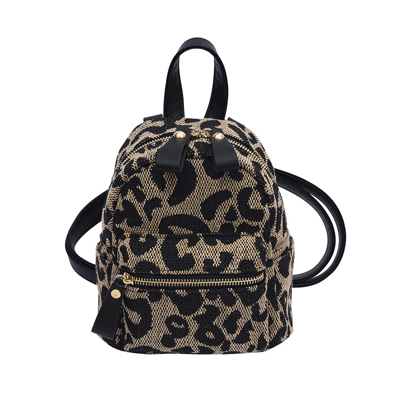 Leopard Mini Backpack - Nylon Shoulder Bag for Teen Girls