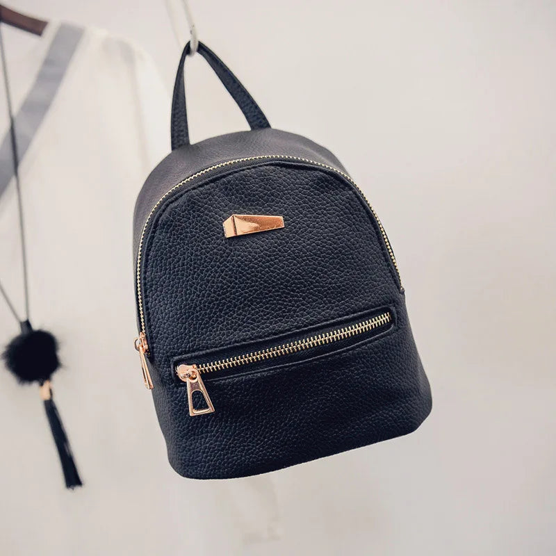 Women Mini Backpack PU Leather School Rucksack