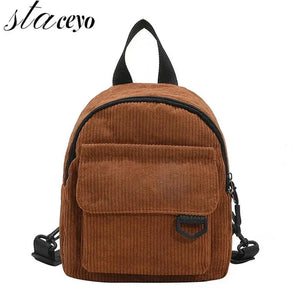 Corduroy Mini Backpack for Women, Casual Student Bookbags