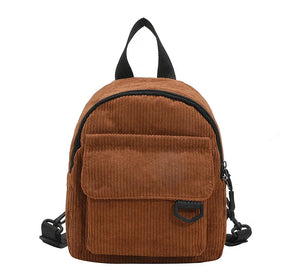 Corduroy Mini Backpack for Women - Casual Student Bookbags