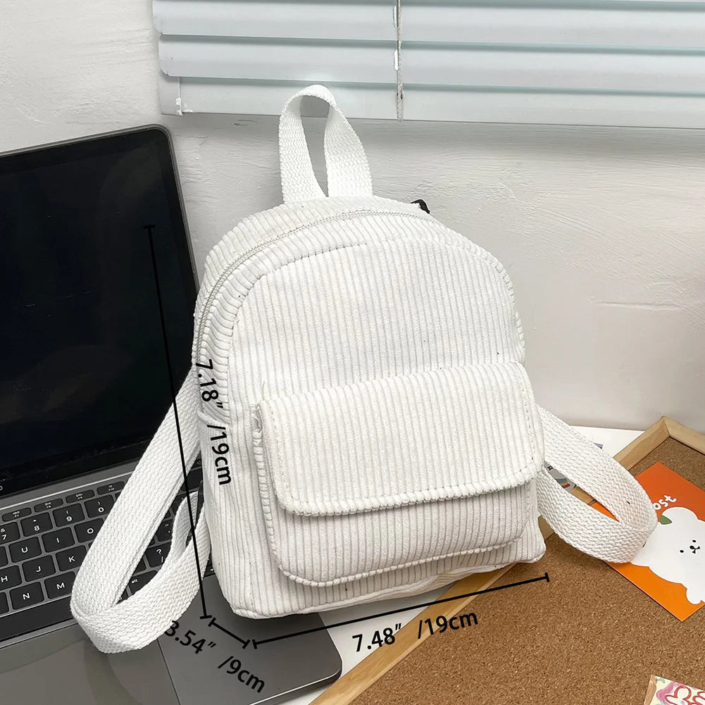 Corduroy Mini Backpack for Women - Casual Student Bookbag
