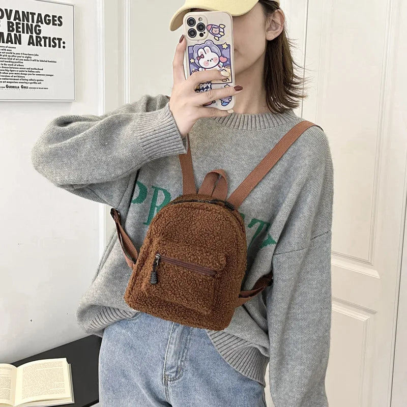 Corduroy Small Backpack Women Casual Travel Student Bookbags