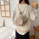 Corduroy Mini Backpack Solid Color Casual Student Bookbags Travel Backpack