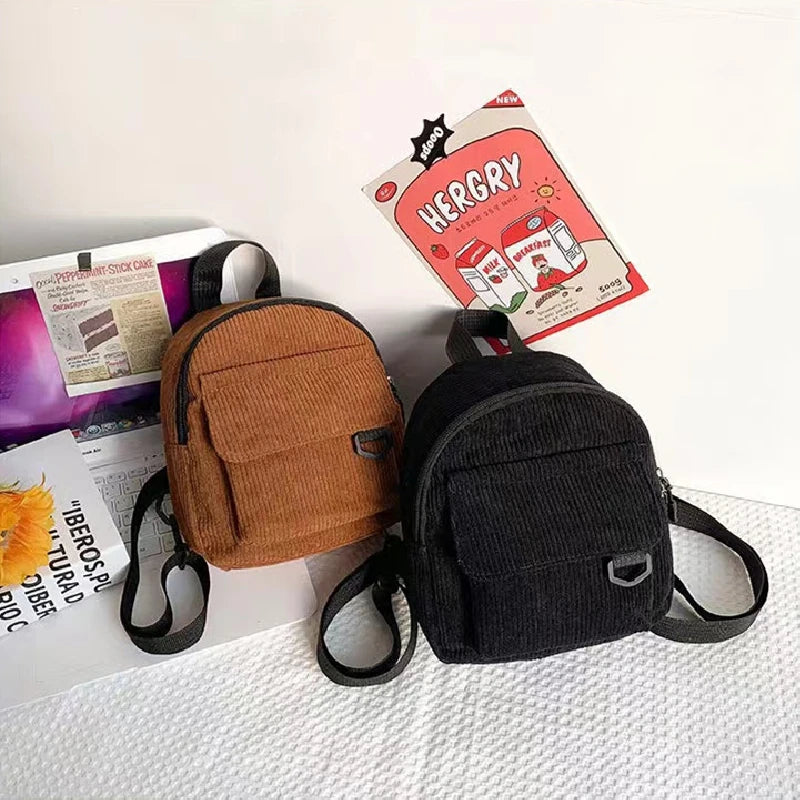 Corduroy Mini Backpack for Women Student Bookbags