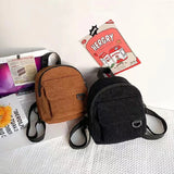 Corduroy Mini Backpack for Women Student Bookbags