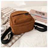 Corduroy Mini Backpack Solid Casual Student Bookbag