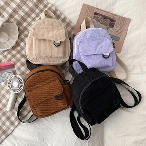 Solid Color Corduroy Mini Backpack for Students