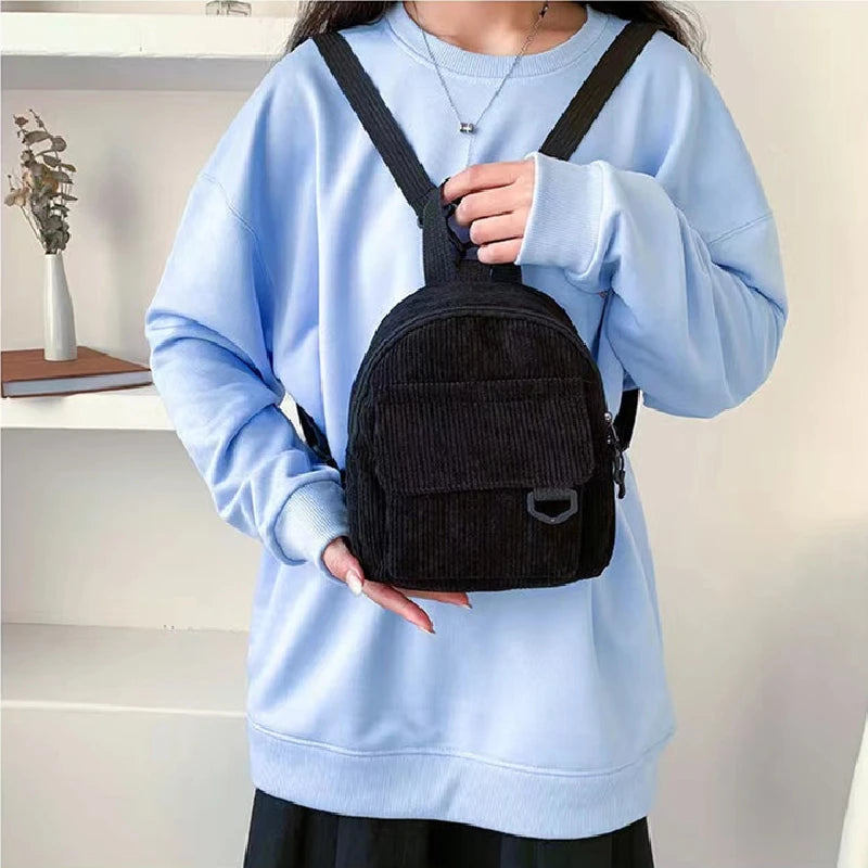 Corduroy Mini Backpack for Women Student Bookbags