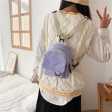 Solid Corduroy Mini Backpack for Women