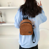 Corduroy Mini Backpack Solid Color Casual Travel Student Bookbag