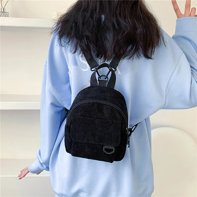 Small Corduroy Mini Backpack Women Casual Bookbag Travel