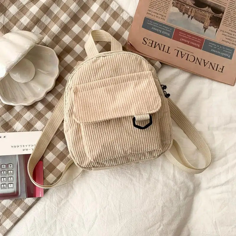 Women Mini Backpack Corduroy Small Backpacks Casual Student Bookbags