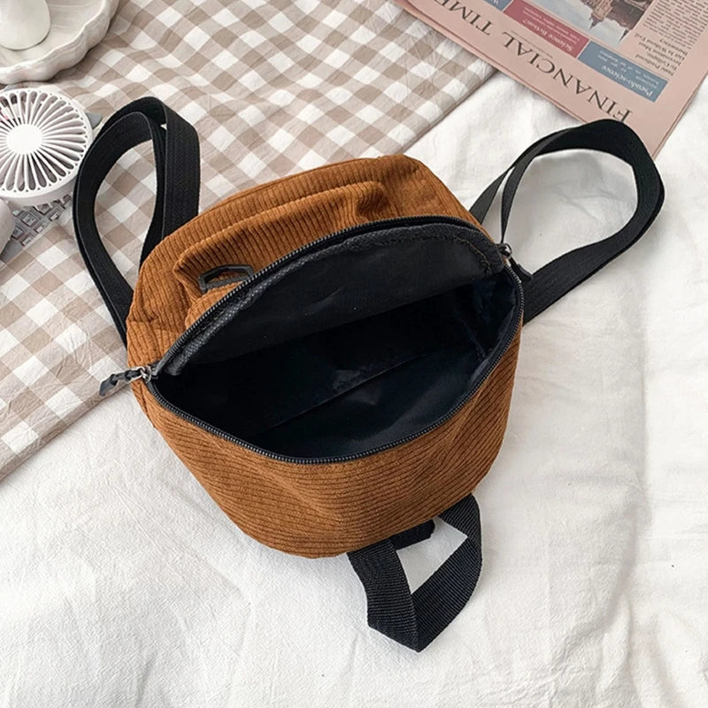 Corduroy Mini Backpack for Women Casual Student Bookbags
