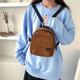 Corduroy Mini Backpack for Women Casual Student Bookbags