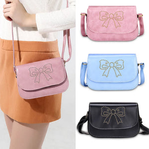 Women Mini Messenger Bag PU Leather Shoulder Bag Femme Bowknot Solid Ladies