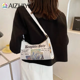 Women Newspaper Printing PU Leather Shoulder Underarm Bag
