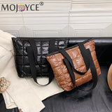Women Nylon Cotton Padded Quilted Handbag Portable Travel Solid Large Capacity T