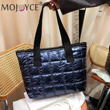 Women Nylon Cotton Padded Quilted Handbag Portable Travel Solid Large Capacity T