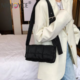 Women Nylon Cotton Shoulder Crossbody Bag Autumn Winter Solid Thread Handbags