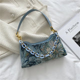 Women Oil Painting Printed Shoulder Underarm Bag Casual Ladies Small