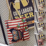 Women Owl Printed Canvas Tote Beach Bag Single Shoulder B