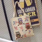 Women Owl Printed Canvas Tote Beach Bag Single Shoulder B