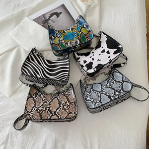 Women PU Leather Animal Pattern Printing Shoulder Underarm Bag