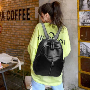 Women PU Leather Knapsacks Solid Ladies Shopping Rucksacks Student