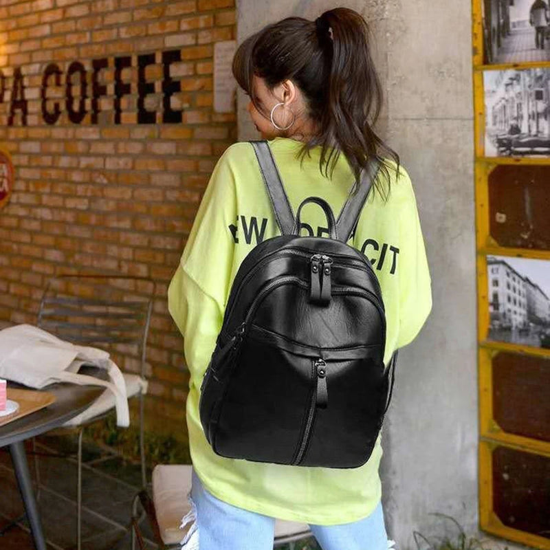 Women PU Leather Knapsacks Solid Ladies Shopping Rucksacks Student