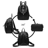 Women PU Leather Knapsacks Solid Ladies Shopping Rucksacks Student