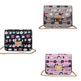 Women PU Leather Chain Shoulder Bag Cat Head Graffiti Beach Bag