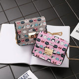 Women PU Leather Chain Shoulder Bag Cat Head Graffiti Beach Bag