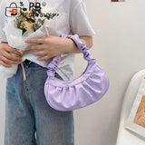 Women PU Leather Pleated Shoulder Underarm Bag Casual Zipper Small Handbags