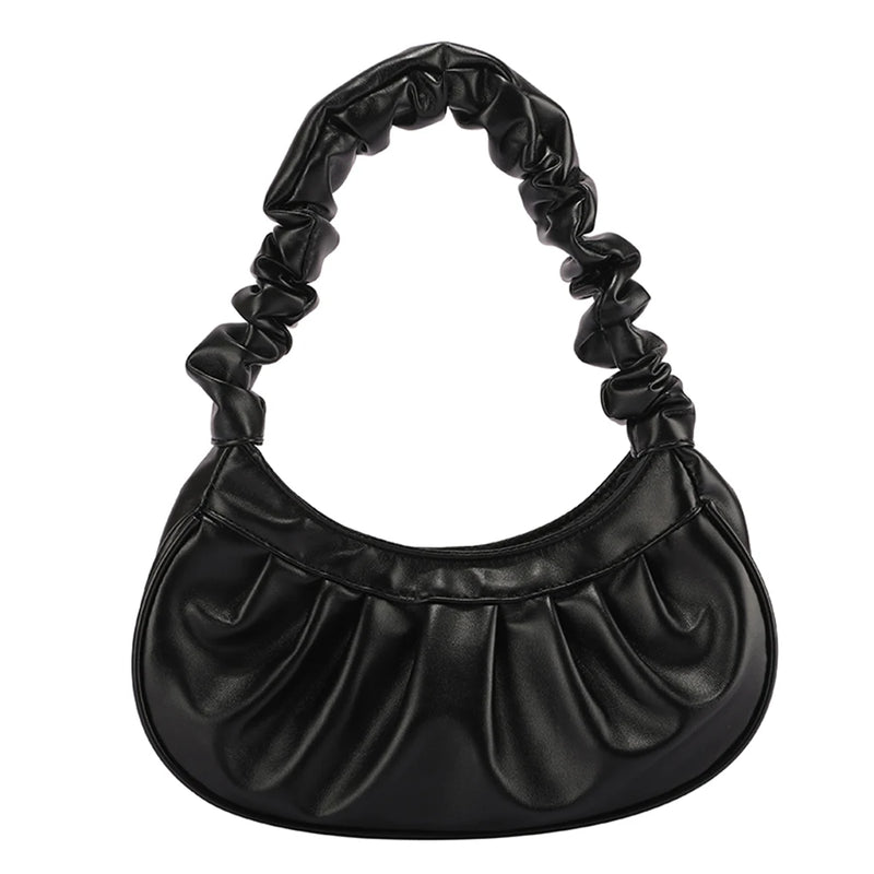 Women PU Leather Pleated Shoulder Underarm Bag Casual Zipper Small Handbags