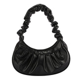 Women PU Leather Pleated Shoulder Underarm Bag Casual Zipper Small Handbags