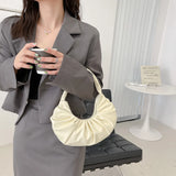 Women PU Leather Pleated Shoulder Underarm Bag Casual Solid Crescent Shape Handb