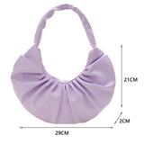 Women PU Leather Pleated Shoulder Underarm Bag Casual Solid Crescent Shape Handb