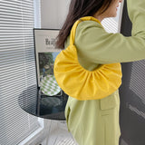 Women PU Leather Pleated Shoulder Underarm Bag Casual Solid Crescent Shape Handb