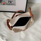 Women PU Leather Underarm Bag with Metal Chain Zipper Small Handbag