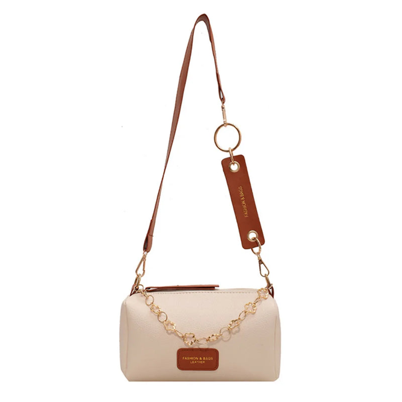 Women PU Leather Underarm Bag with Metal Chain Zipper Small Handbag