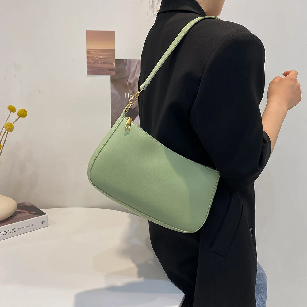 Women PU Leather Shoulder Bag Casual Solid Small Armpit Underarm Bag Purse
