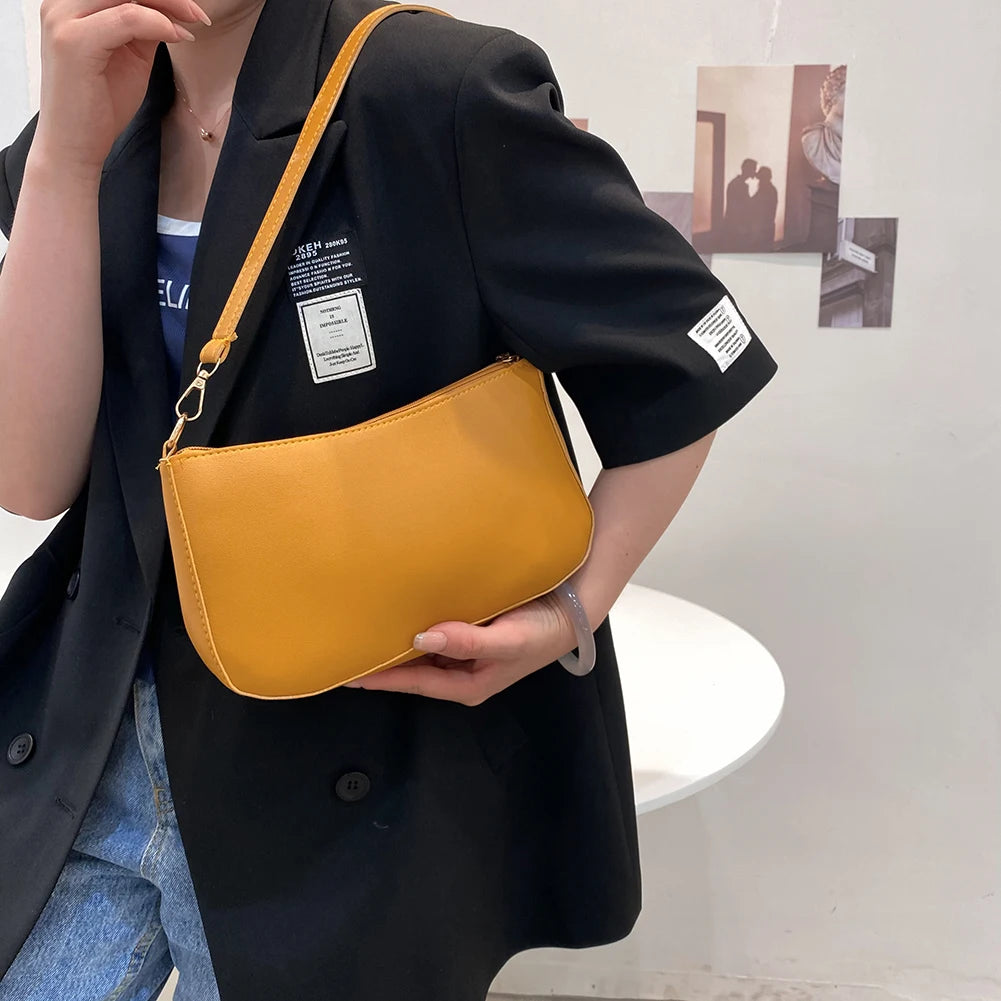 Women PU Leather Shoulder Bag Casual Solid Small Armpit Underarm Bag Purse