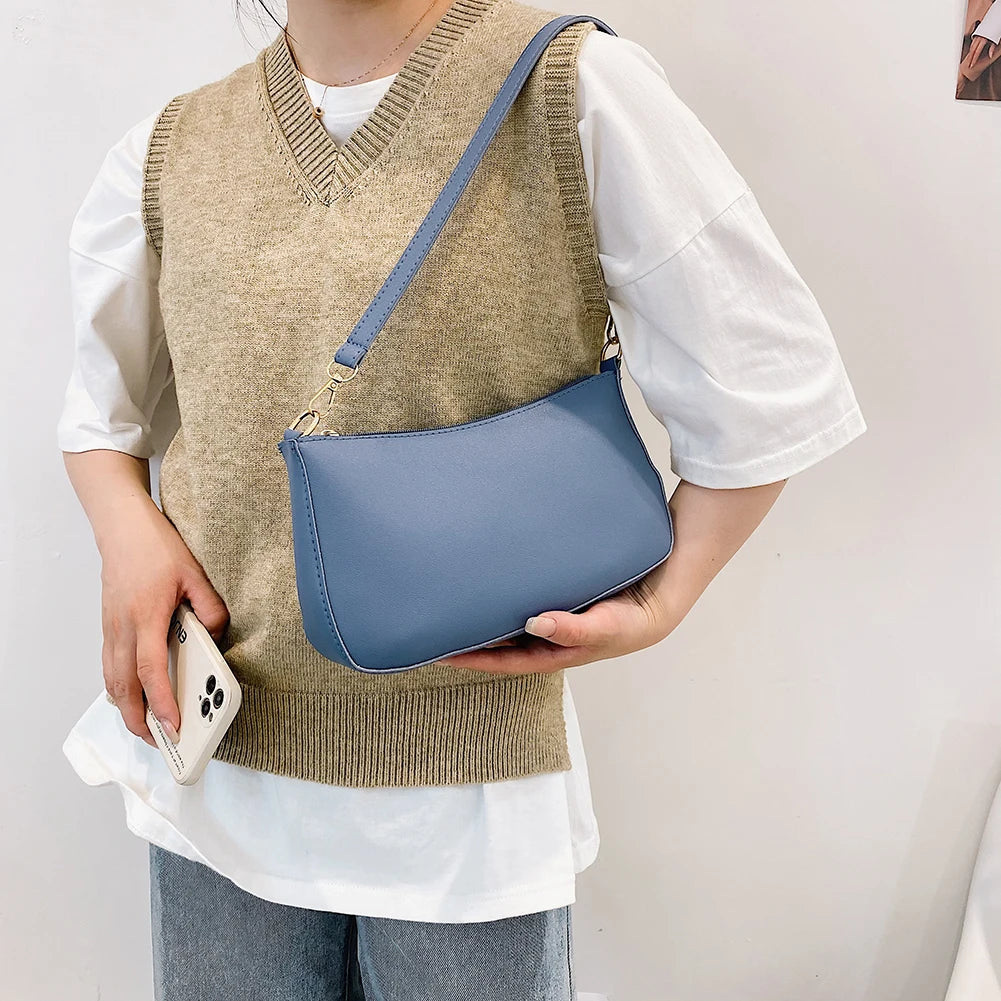 Women PU Leather Shoulder Bag Casual Solid Small Armpit Underarm Bag Purse