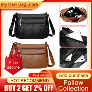 Women PU Leather Shoulder Bag Multi-pocket Mother Female Solid Crossbody Handbag