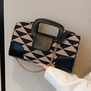 Women PU Leather Checker Pattern Shoulder Bag Casual Small Purse