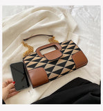 Women PU Leather Checker Pattern Shoulder Bag Casual Small Purse